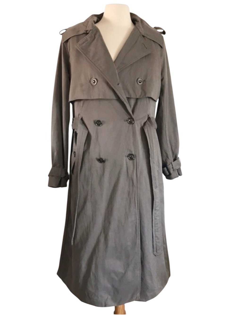APT 9 Double-Breasted Long Trench Coat LARGE Taupe